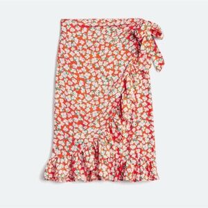 Womens Ditsy Floral Tapestry Feminine Ruffle Trim Wrap Midi Skirt L Spring